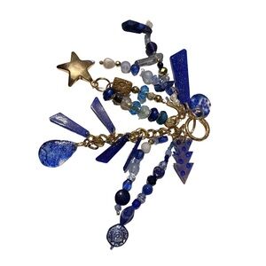 Blue Beaded Charm Keychain with Gold Star Accent